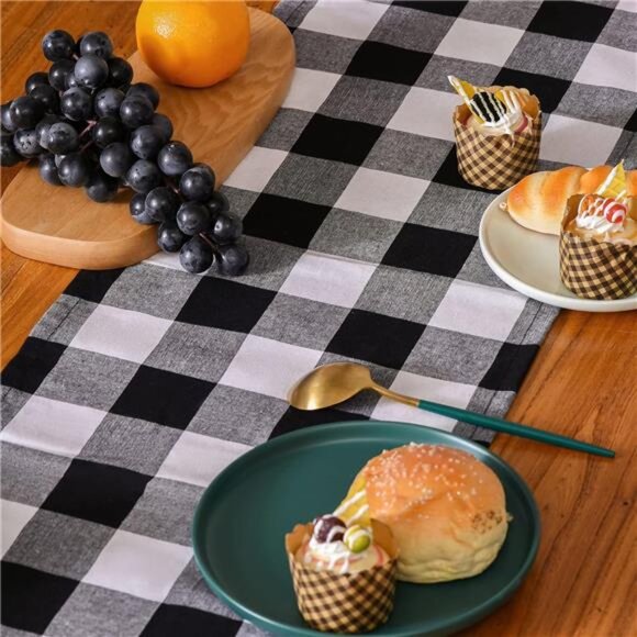 Buffalo Check Plaid Table Runner, Cotton Polyester Blend Classic Family Dinner - Picture 4 of 8